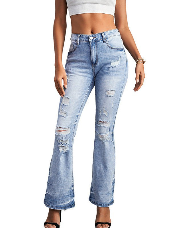 Fashionable Loose High-Waisted Street Denim Women's Bell-Bottom Jeans