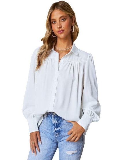 Single Breasted Women's Loose Solid Color Blouse with Cardigan Sleeves