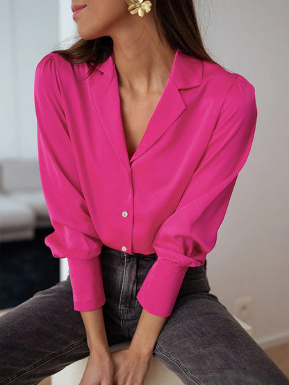 Blouses - Elegant Collar Long Sleeve Work Office Button Blouse - MsDressly