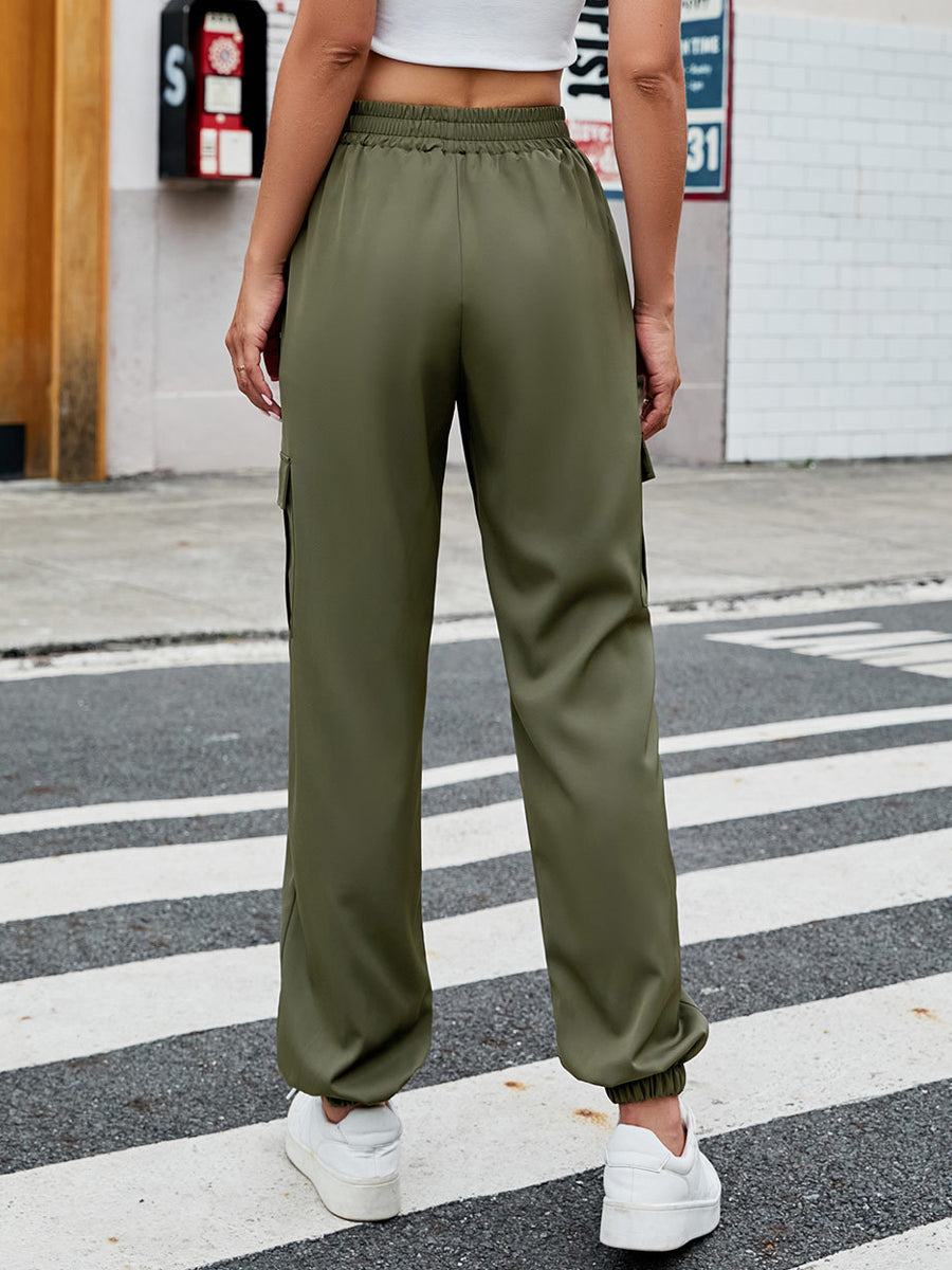 Pants - Elastic Waist Straight Leg Cargo Pants - MsDressly