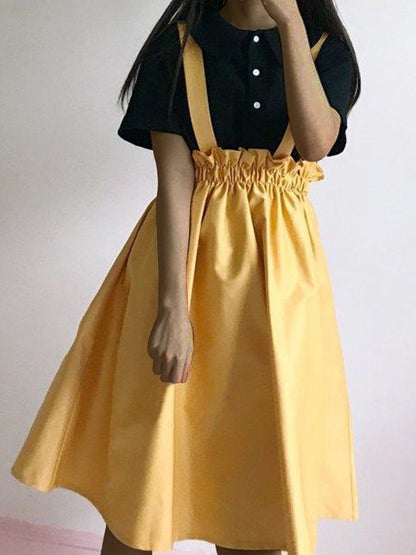 Mini Dresses - Suspender Braces Skirts Elastic Waist Overall Mini Dress - MsDressly