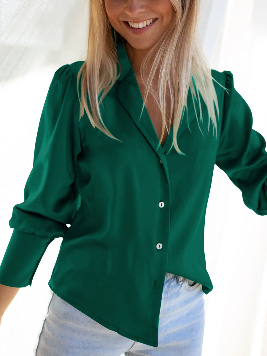 Blouses - Elegant Collar Long Sleeve Work Office Button Blouse - MsDressly