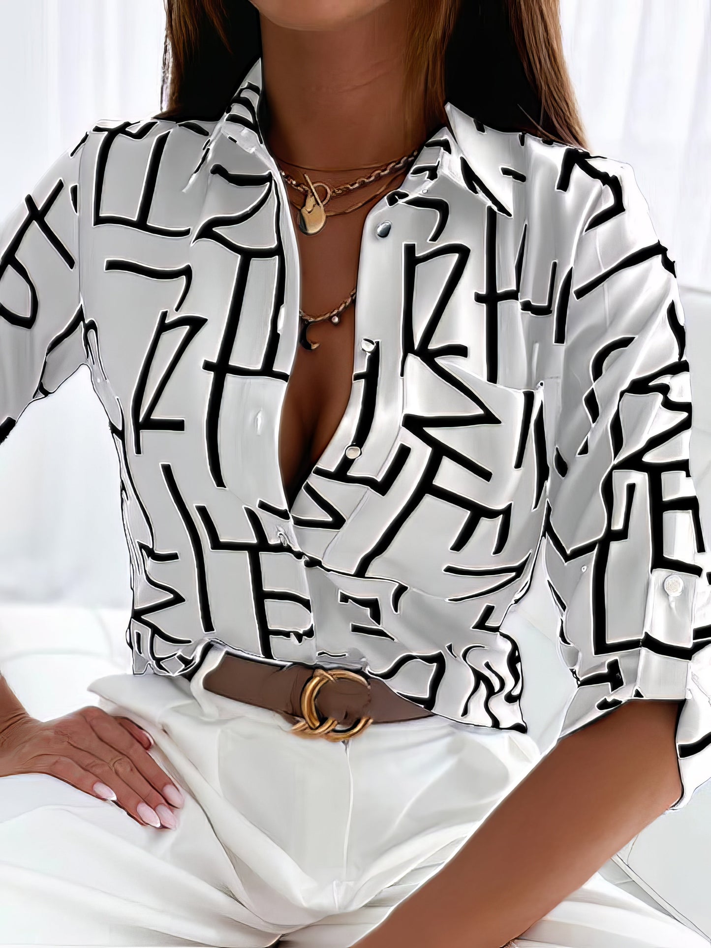 Blouses - Striped Basic Shirt Collar Standard Summer Blouse - MsDressly