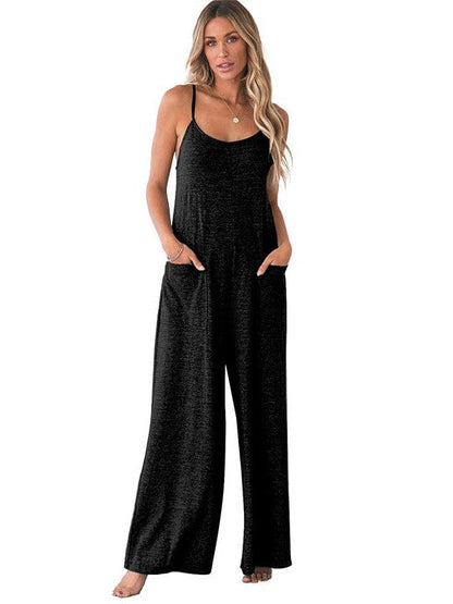 Women's Casual Suspender Jumpsuit with Loose Pockets