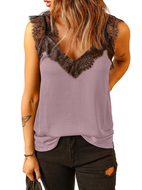 Women's Lace Sleeveless Vest in Various Colors, I-Shaped Loose Fit Top