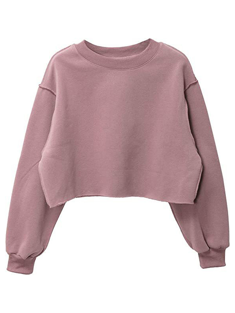 Sweaters - Cropped Pullover Fleece Long Sleeves Sweater - MsDressly
