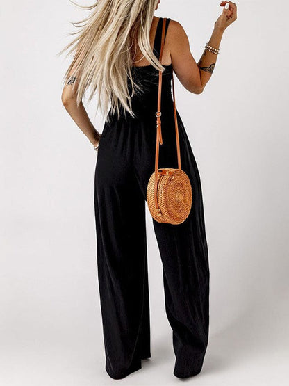 Sleeveless High-waisted Off-Shoulder Jumpsuit with Wide-Leg Knitted Trousers for Women