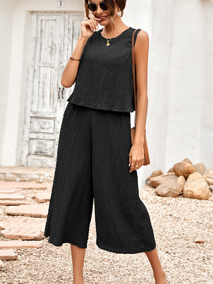 Sets - Casual Loose Solid Color Sleeveless Set - MsDressly