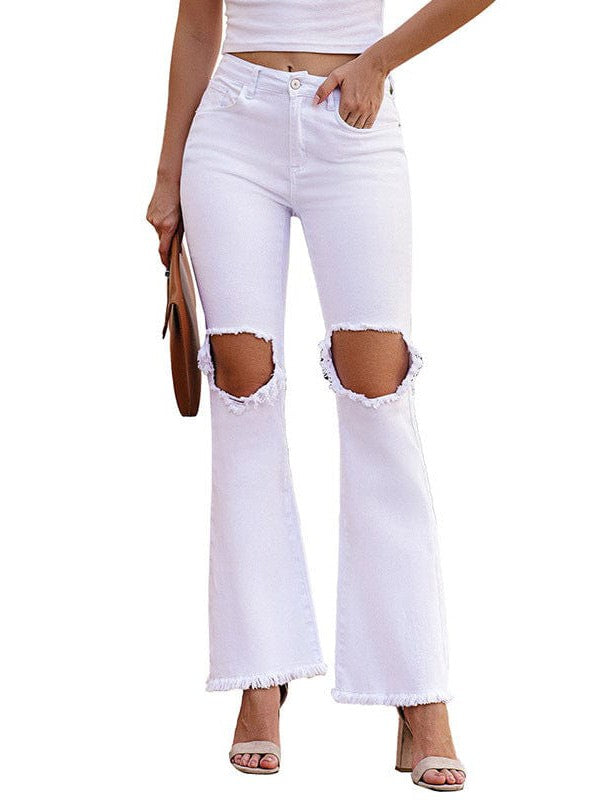 Flared High-Waisted White Denim Jeans for Women