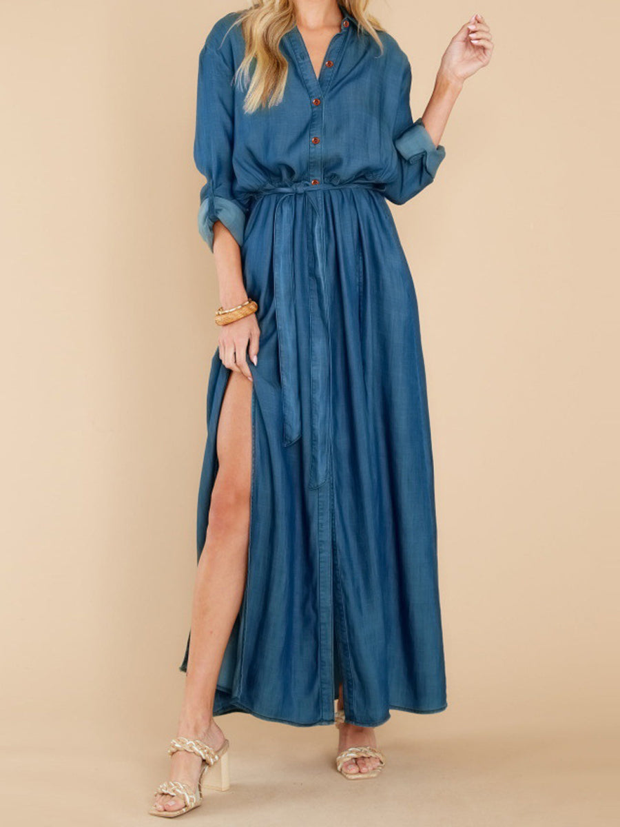Maxi Dresses - Alluring Style Sexy Slit Long Sleeve Maxi Dress - MsDressly
