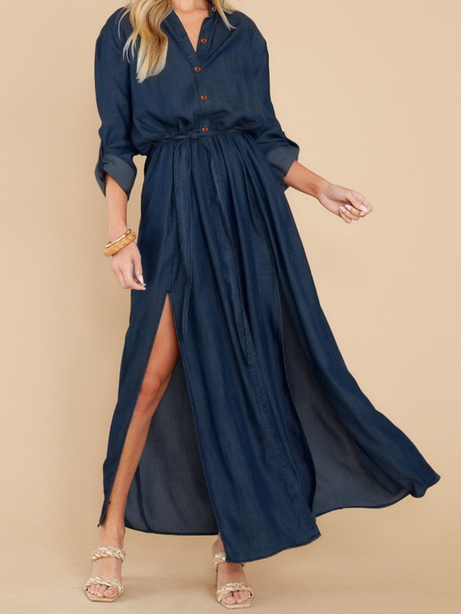 Maxi Dresses - Alluring Style Sexy Slit Long Sleeve Maxi Dress - MsDressly