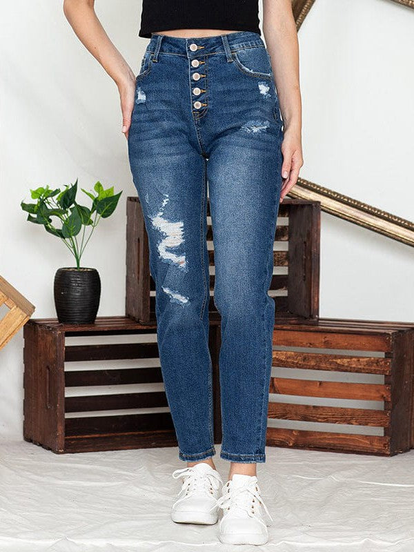 Women's High Waist Skinny Jeans with Ripped Details and Street Style Appeal