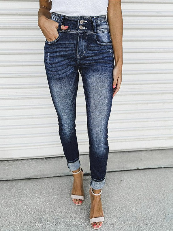 Sleek Ladies' Denim Jeans with High Waist and Pockets