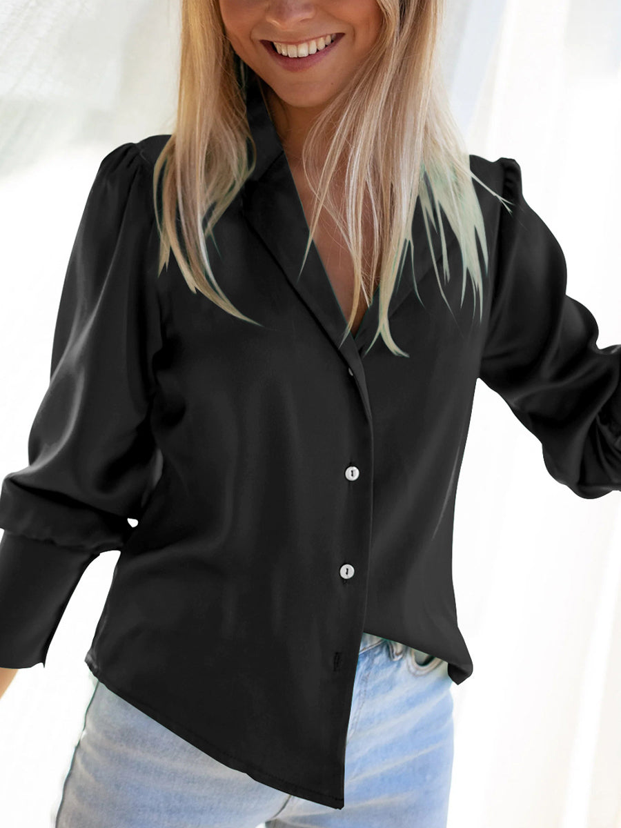 Blouses - Elegant Collar Long Sleeve Work Office Button Blouse - MsDressly