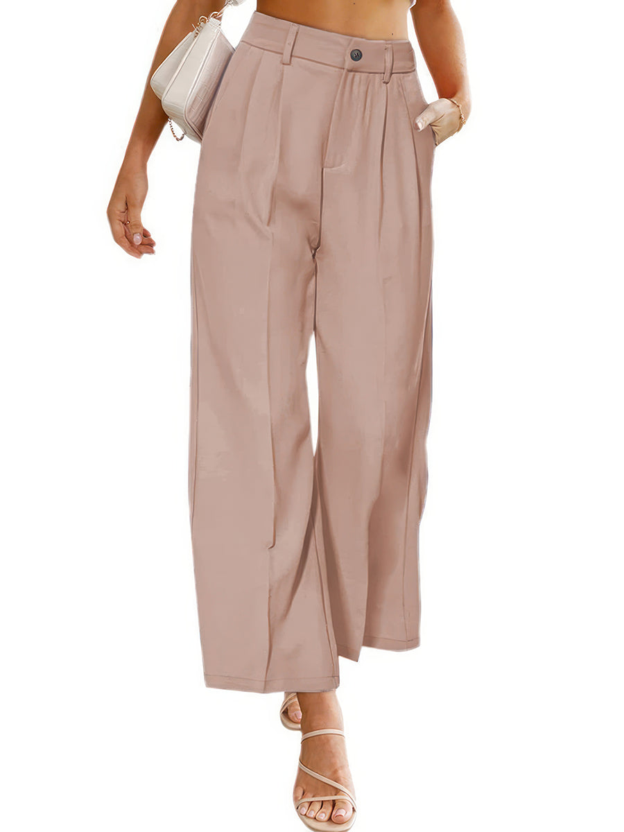 Pants - Casual Wide High Waist Button Pocket Pants - MsDressly