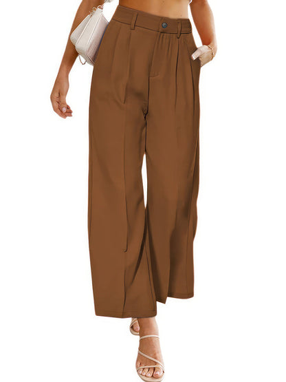 Pants - Casual Wide High Waist Button Pocket Pants - MsDressly