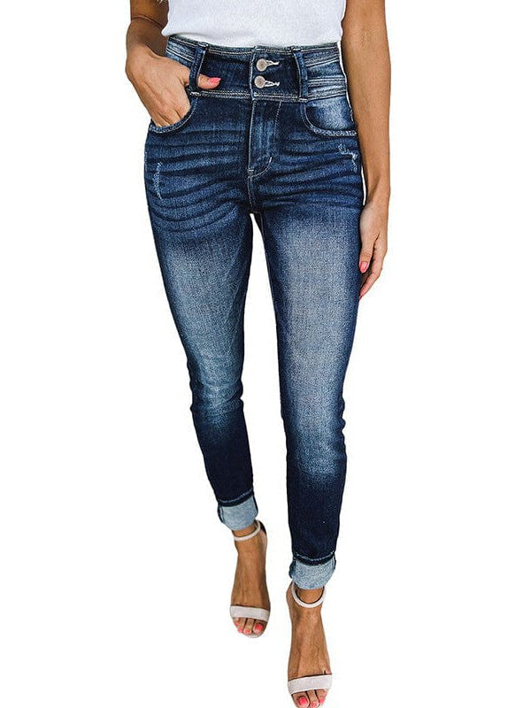 Sleek Ladies' Denim Jeans with High Waist and Pockets