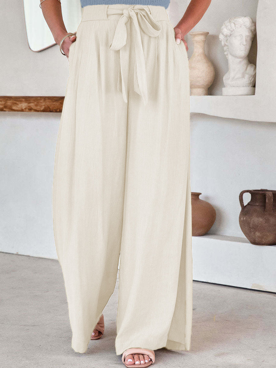 Pants - Casual High Waist Solid Color Wide Leg Pants - MsDressly