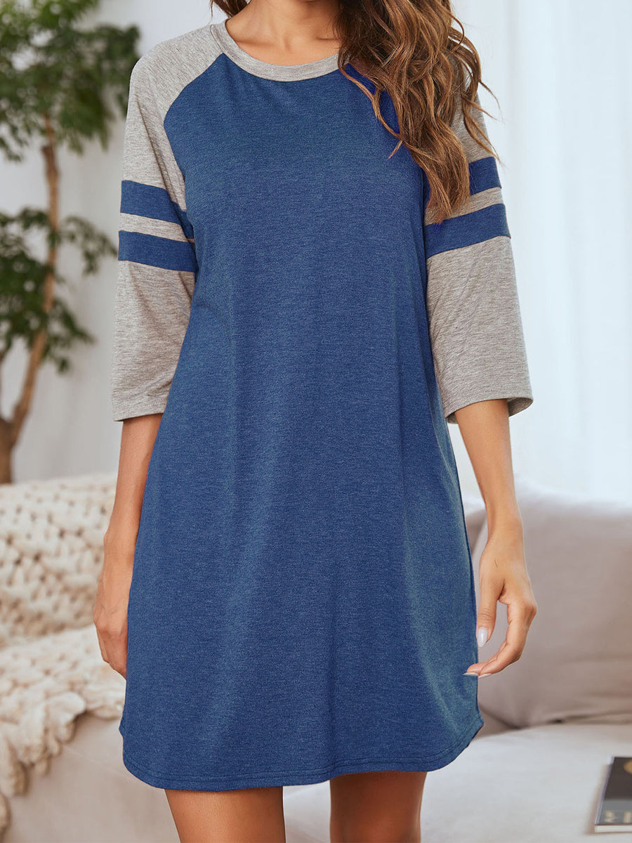 Pajamas - Colorful Cotton Splicing Contrasting Stripe Round Neck Pajama - MsDressly