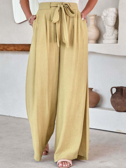 Pants - Casual High Waist Solid Color Wide Leg Pants - MsDressly