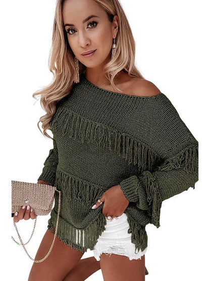 Women's Long Sleeve Tassel Sweater in Bohemian Style