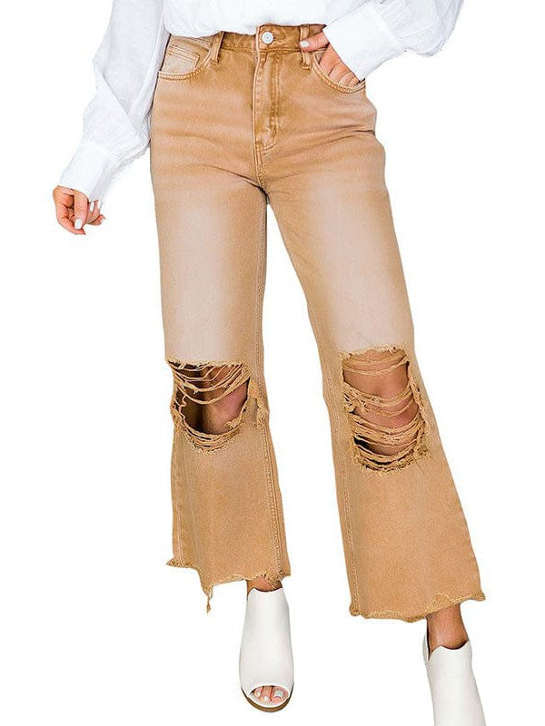 Stylish Ripped Cropped Jeans with High Waist for Fashionable Women
