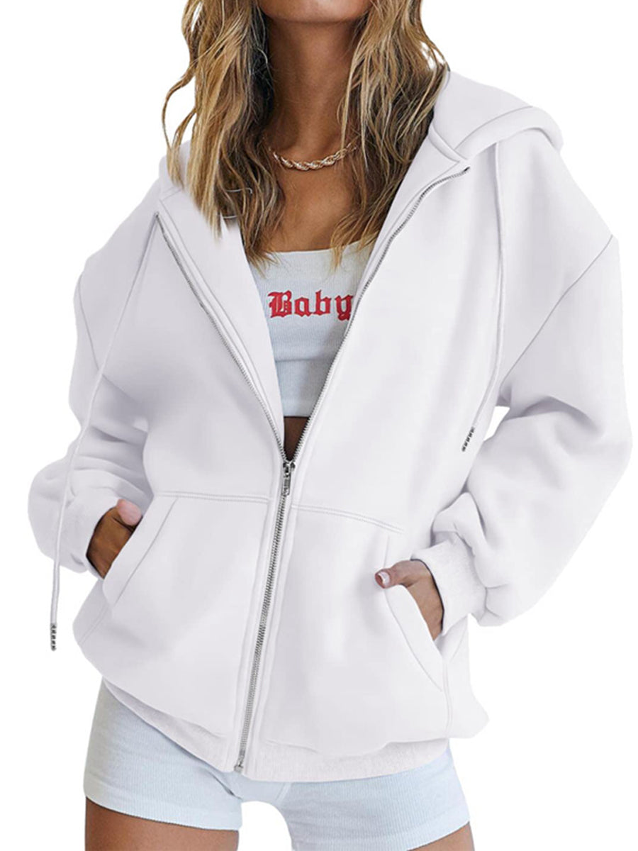 Hoodies - Zip Up Oversized Cute Casual Drawstring With Pockets Hoodie - MsDressly