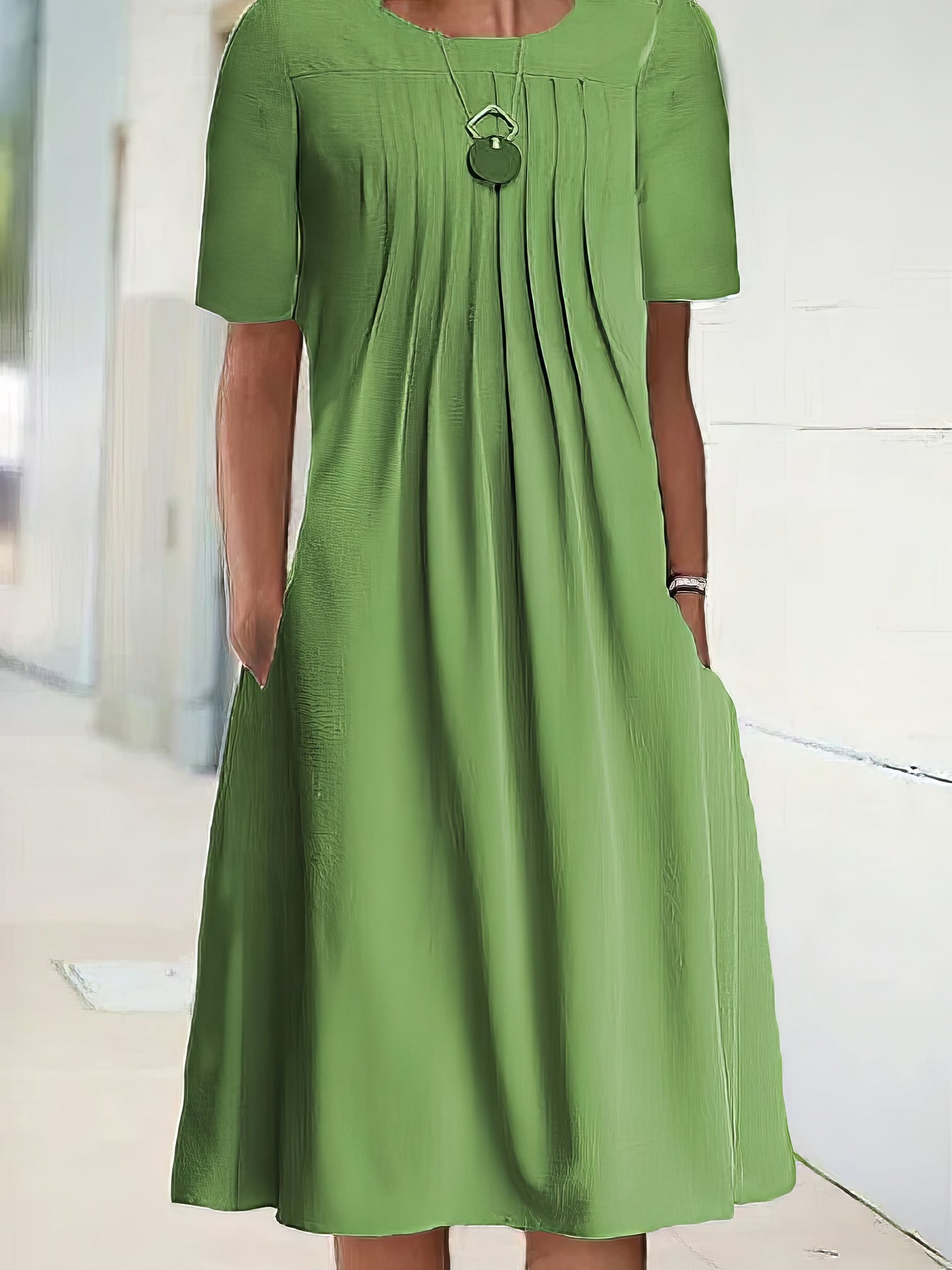 Midi Dresses - Casual Shift Short Sleeve Pure Color Loose Fit Midi Dress - MsDressly