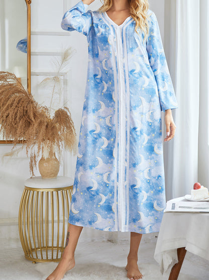Pajamas - Printed Comfortable Loose Pullover V Neck Pajama - MsDressly