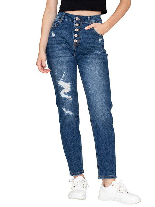 Women's High Waist Skinny Jeans with Ripped Details and Street Style Appeal