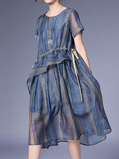 Plus Midi Dresses - Size Curve Dresses Slim Striped Irregular Midi Dress - MsDressly