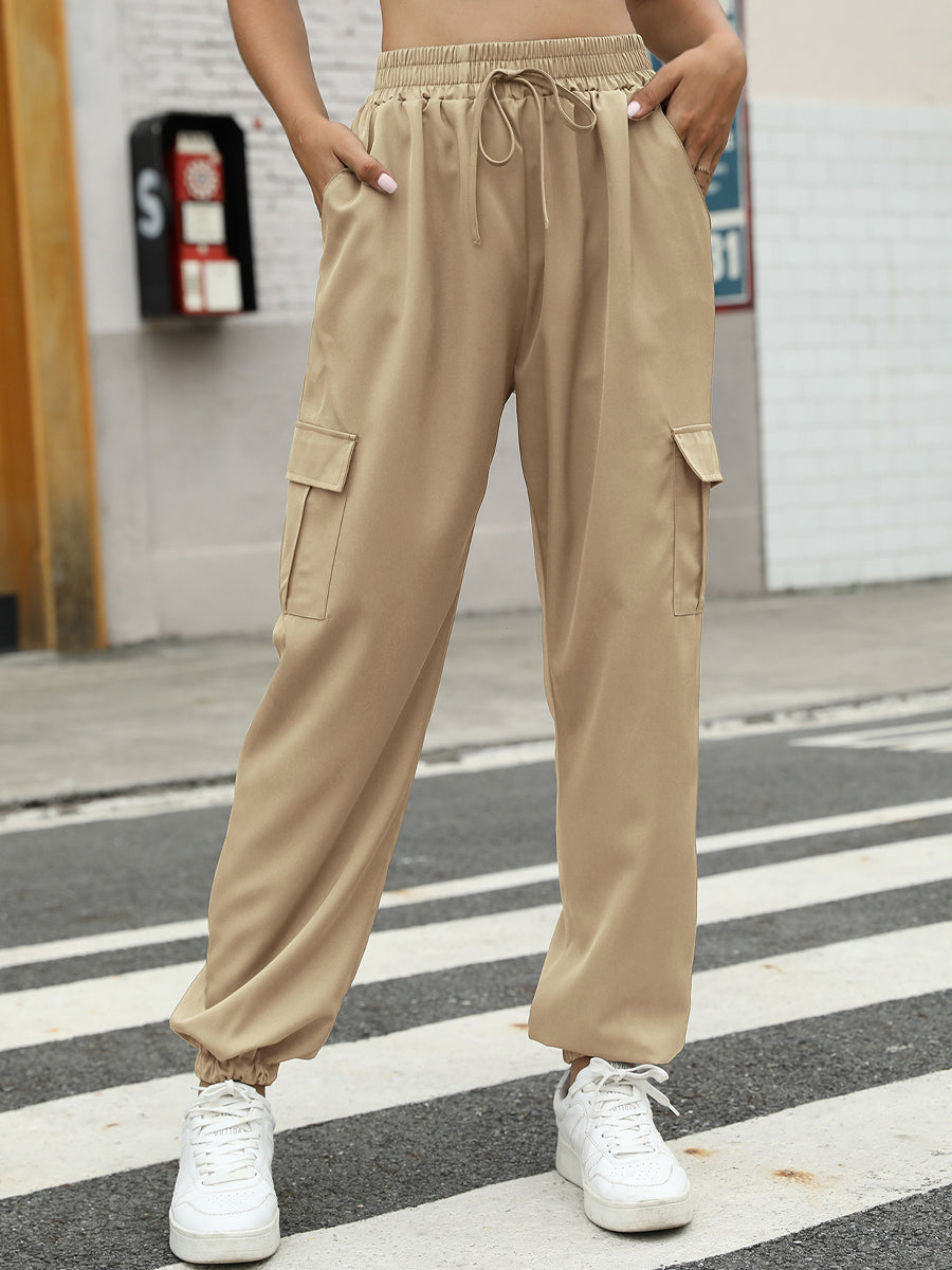 Pants - Elastic Waist Straight Leg Cargo Pants - MsDressly