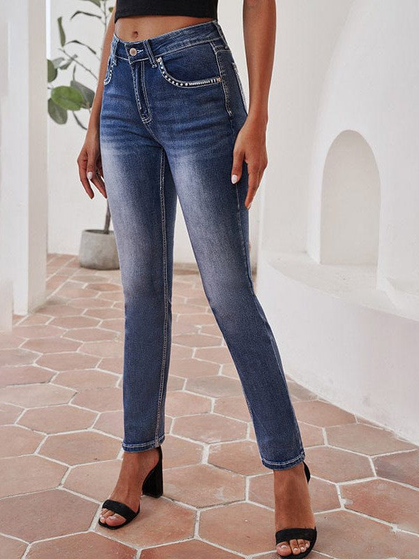 Slim Fit High Waist Skinny Jeans for Women in Sky Blue - Street Style Denim Pants