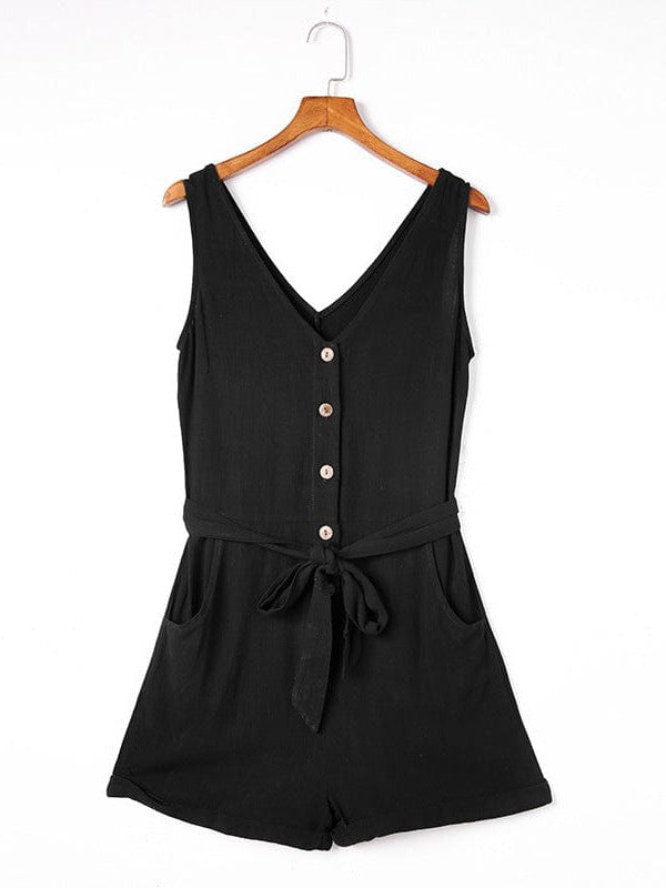 Simple Style Viscose Jumpsuit with V-Neck and Buttoned Waist