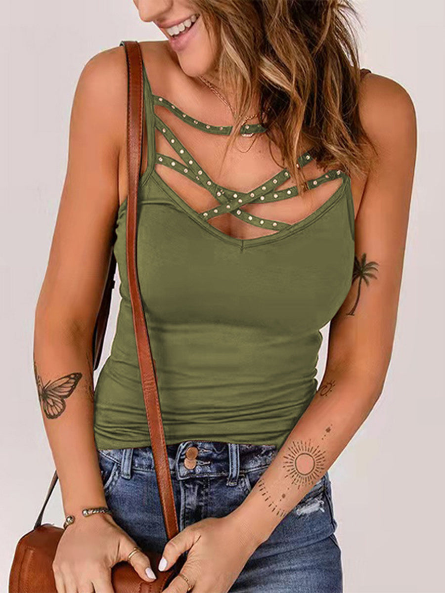 Tank Tops - Tops Hot Diamond Casual Fashion Solid Color Tank Top - MsDressly