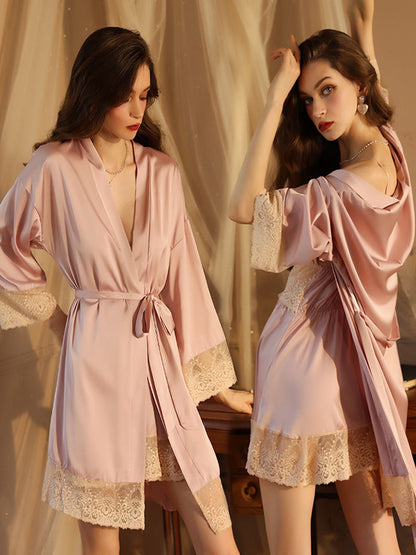 Pajamas - Sexy Lace Tie Long Sleeve Pajama - MsDressly