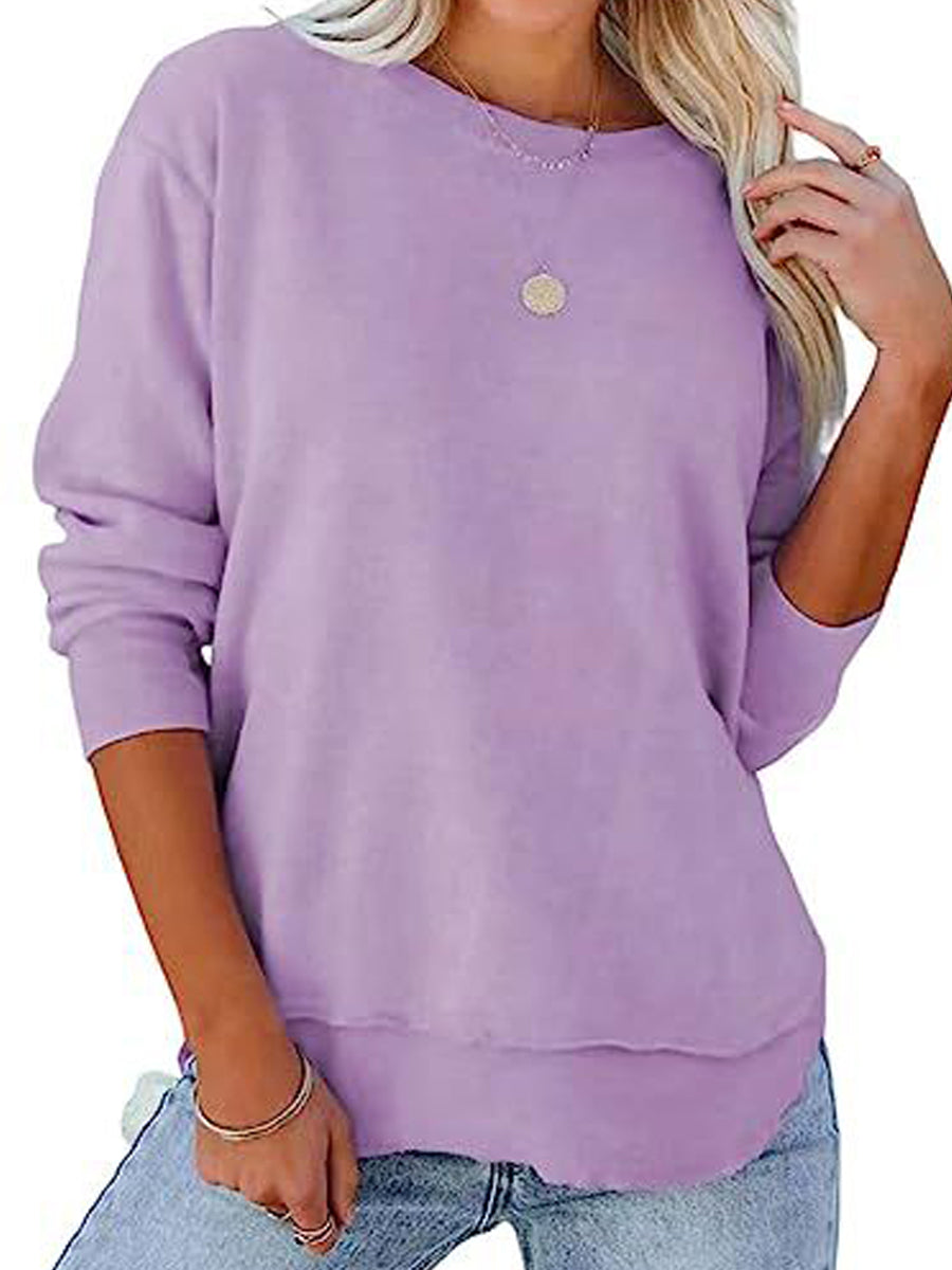 Hoodies - Casual Solid Loose Pullovers Crew Neck Long Sleeve Hoodie - MsDressly