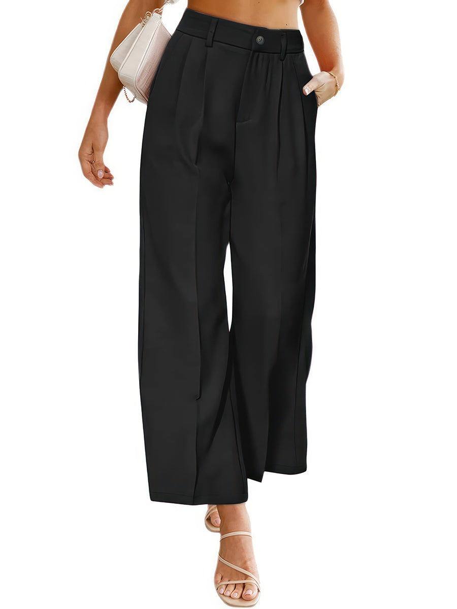 Pants - Casual Wide High Waist Button Pocket Pants - MsDressly