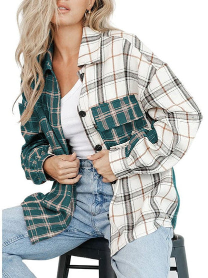 Trendy Plaid Long-Sleeved Shirt & Printed Cardigan Jacket Combo For Women