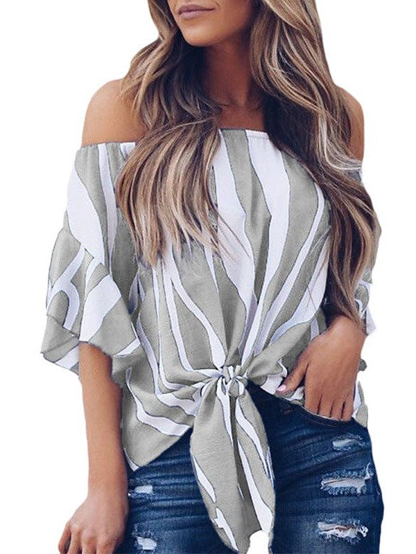Loose Fit Printed Chiffon One-Shoulder Top for Women, Ideal for a Slimming Look