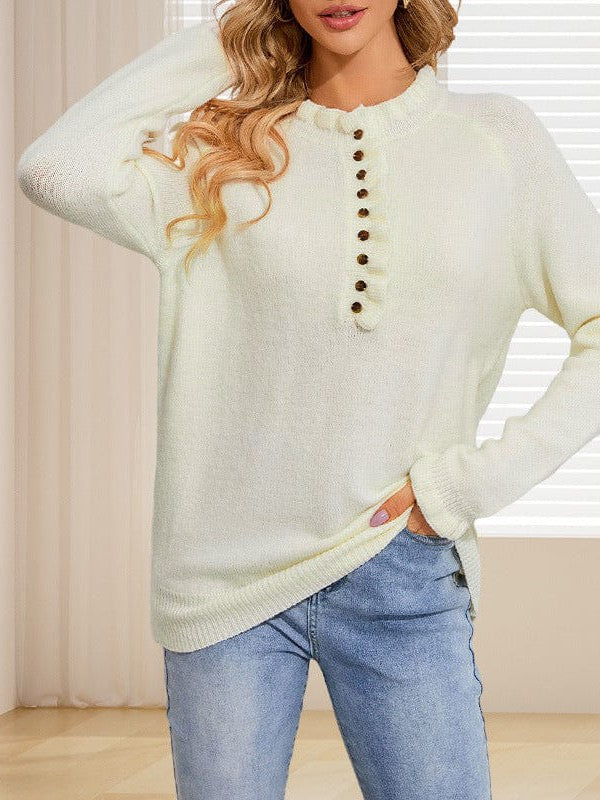 Temperate Lace Collar Pullover with Raglan Sleeves for Women in Plush Knit