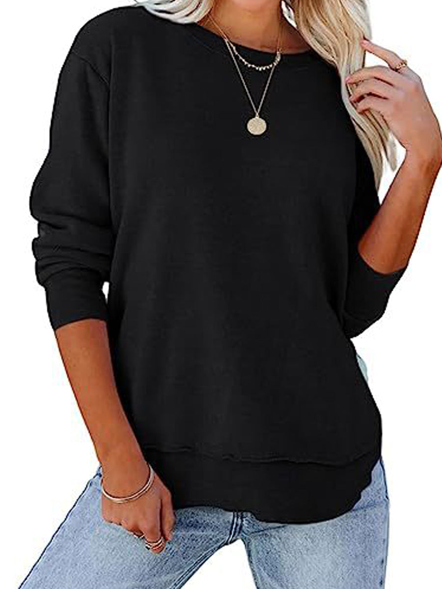 Hoodies - Casual Solid Loose Pullovers Crew Neck Long Sleeve Hoodie - MsDressly