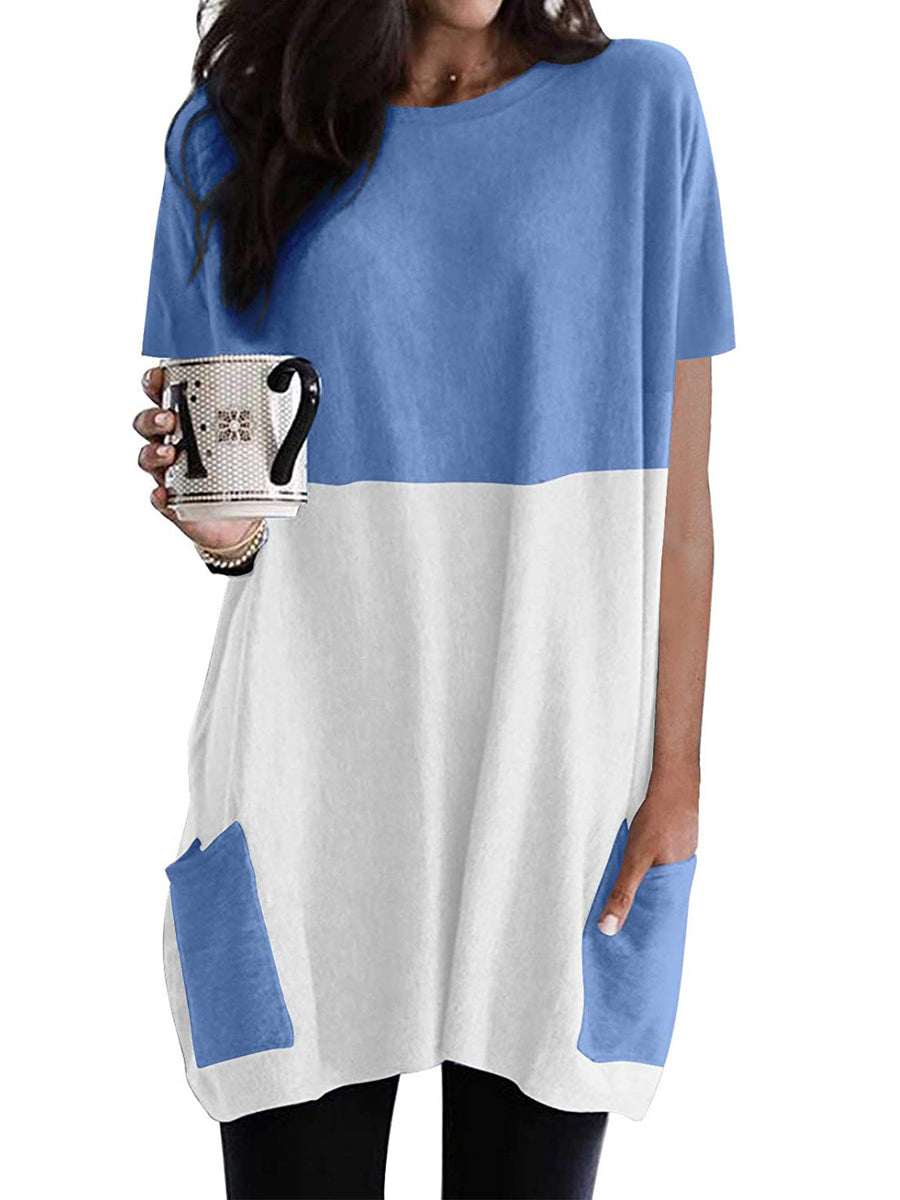 T-Shirts - Casual Short Sleeve Tunic With Pockets T-Shirt - MsDressly