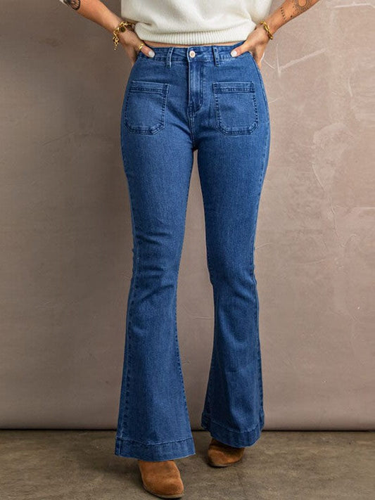 Fashionable High Waist Stretch Bootcut Jeans for Women with Denim Fabric Style 78362