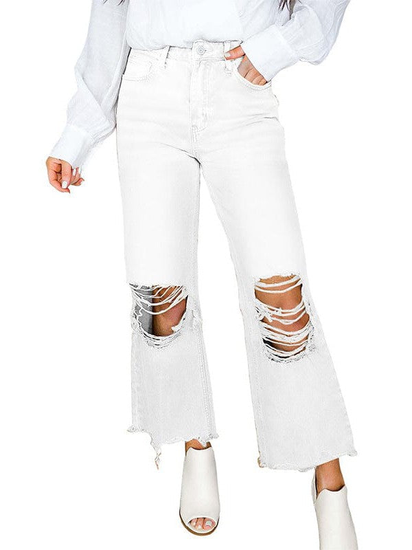 Stylish Ripped Cropped Jeans with High Waist for Fashionable Women