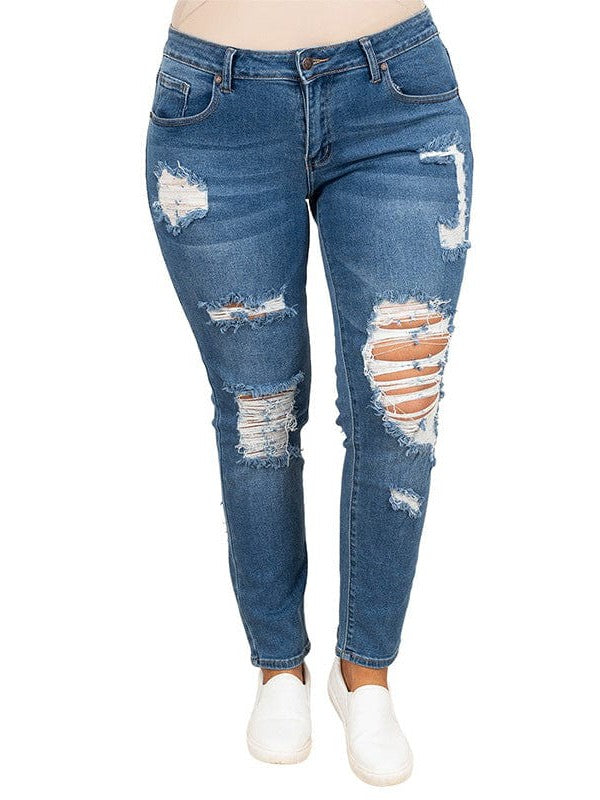 Women's Distressed High Waisted Skinny Jeans - Trendy Plus Size Denims