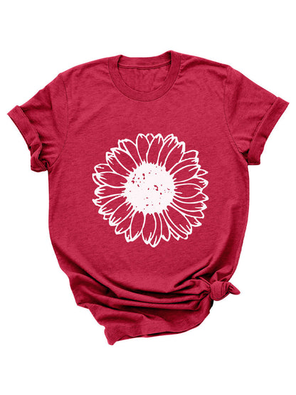 T-Shirts - Sunflower Cute Flower Graphic LooseCrew Neck Short Sleeve Casual T-Shirt - MsDressly