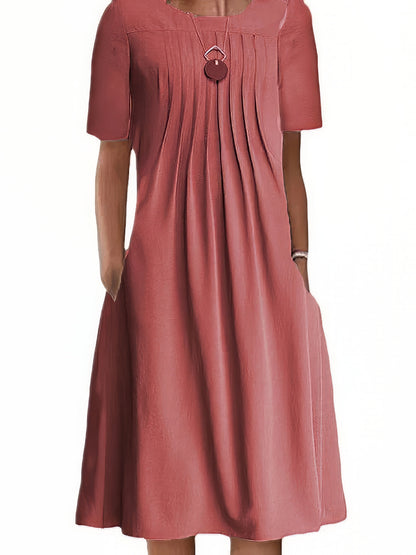 Midi Dresses - Casual Shift Short Sleeve Pure Color Loose Fit Midi Dress - MsDressly