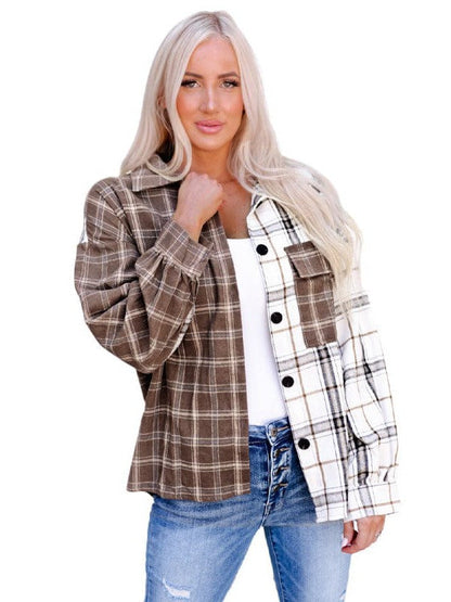 Trendy Plaid Long-Sleeved Shirt & Printed Cardigan Jacket Combo For Women