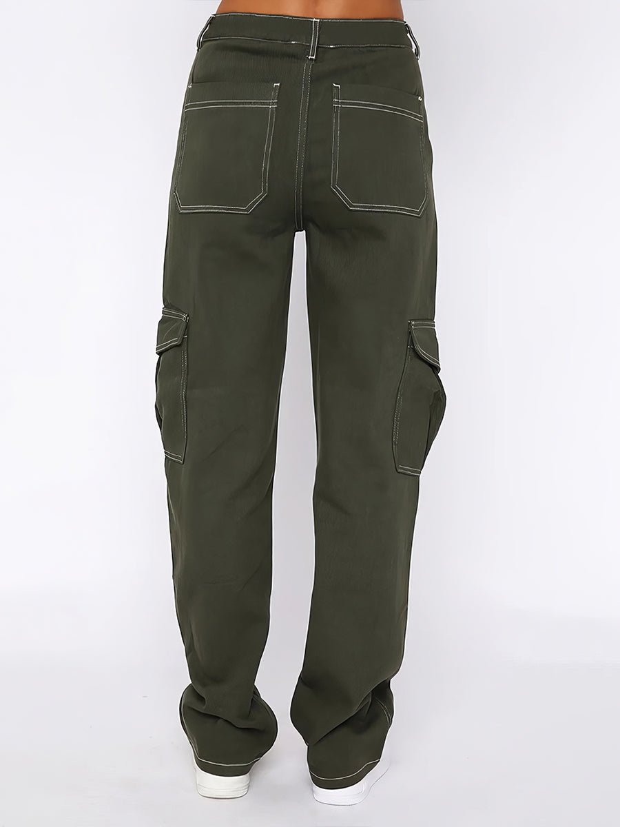 Pants - Fashion Low Waist Straight Multi Pocket Pants - MsDressly